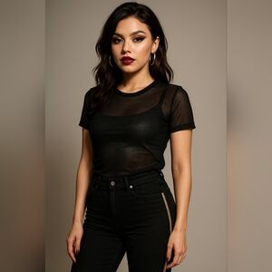 Wilfred Free Sheer Mesh Top Womens XXS Black Stretch Party Night Out Layering